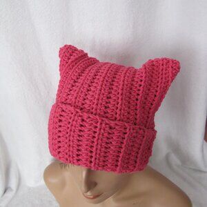 Bright Pink Cat Ear Beanie
